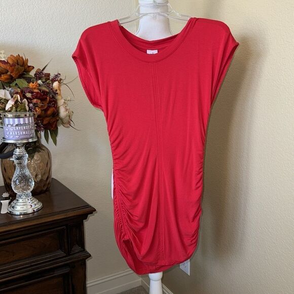 Cabi Red Whistle cap sleeve rutched side jersey knit tunic top size XS #5616 - Picture 3 of 4